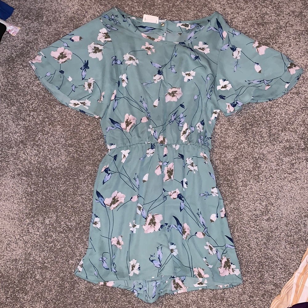 Floral green romper